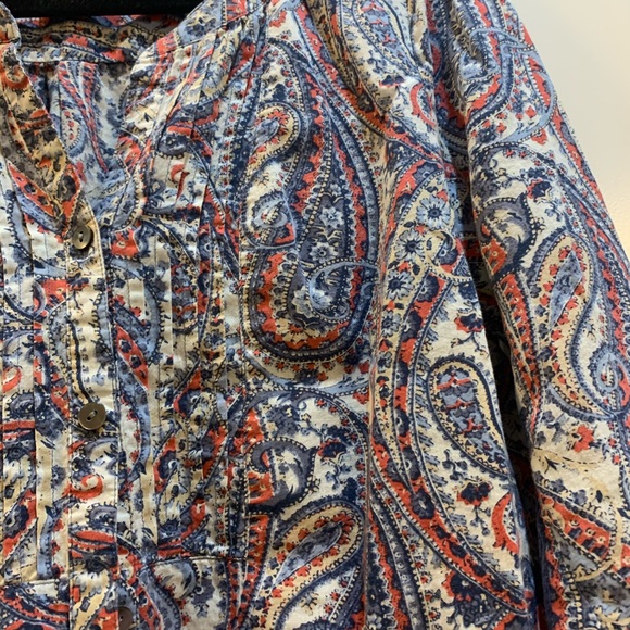 J Jill multicolored Button Down Shirt Paisley Small armpit to armpit 21” pleated - Picture 4 of 5